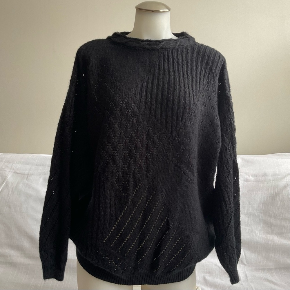 Catalina | Vintage Black Textured Sweater Oversized 90s | L